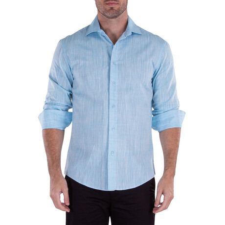 Textured Long Sleeve Button-Up Shirt // Turquoise (XS)