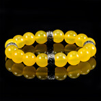 Yellow Agate Stone + Stainless Steel Accents Stretch Bracelet // 8"