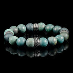Matte Moss Agate Stone + Stainless Steel Accents Stretch Bracelet // 8"