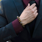 Tiger Eye Stone + Stainless Steel Accents Stretch Bracelet // 8"
