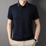 Double Striped Polo // Navy Blue (L)
