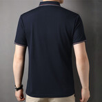 Double Striped Polo // Navy Blue (M)