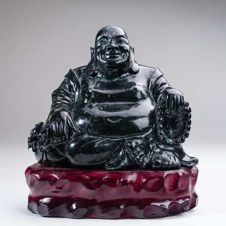 Genuine Polished Jade Buddha on Wooden Stand V.1