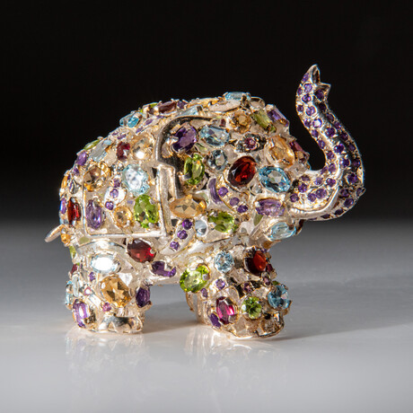 Genuine Sterling Silver Elephant with Gemstones // 101g