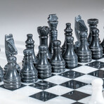 Large Black and White Onyx Chess Set With Blue Velvet Box