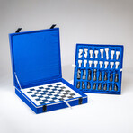Large Black and White Onyx Chess Set With Blue Velvet Box