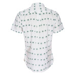 Truman Button Collar In Seersucker Palm Print // White + Green (M)