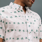 Truman Button Collar In Seersucker Palm Print // White + Green (M)