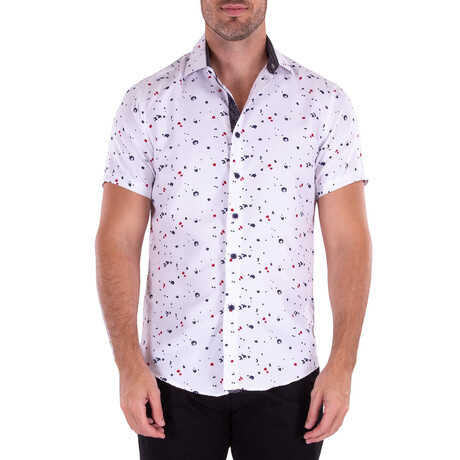 Semi Square Pattern Short Sleeve Button Up Shirt // White (XS)