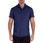 Nautical Dotted Short Sleeve Button Up Shirt // Navy (S)