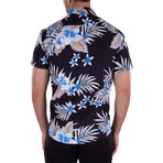 Tropical Leafy Flower Short Sleeve Button Up Shirt // Black (S)