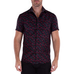 Stick Patterned Short Sleeve Button Up Shirt // Black (L)