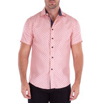 Nautical Dotten Short Sleeve Button Up Shirt // Pink (L)