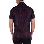 Stick Patterned Short Sleeve Button Up Shirt // Black (XS)
