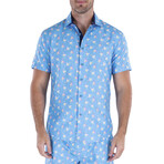 Flamingo Short Sleeve Button Up Shirt // Turquoise (M)