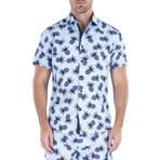 Large Pineapple Short Sleeve Button Up Shirt // Blue (L)