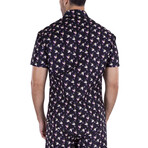 Flamingo Short Sleeve Button Up Shirt // Black (XL)