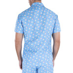Flamingo Short Sleeve Button Up Shirt // Turquoise (L)