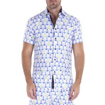 Colorful Anchor Short Sleeve Button Up Shirt // White (S)