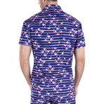 Tropic Flamingo Short Sleeve Button Up Shirt // Navy (XS)