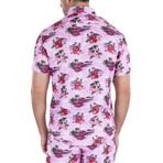 Floral Short Sleeve Button Up Shirt // Pink (M)