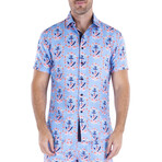 Floral Anchor Short Sleeve Button Up Shirt // Light Blue (XL)