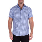 Squared Pattern Short Sleeve Button Up Shirt // Blue (S)