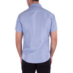 Squared Pattern Short Sleeve Button Up Shirt // Blue (L)