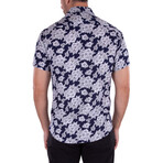 Flower Style Short Sleeve Button Up Shirt // Navy (3XL)