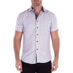 Squared Pattern Short Sleeve Button Up Shirt // White (3XL)