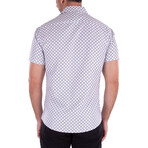 Squared Pattern Short Sleeve Button Up Shirt // White (S)