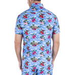 Floral Short Sleeve Button Up Shirt // Blue (XS)