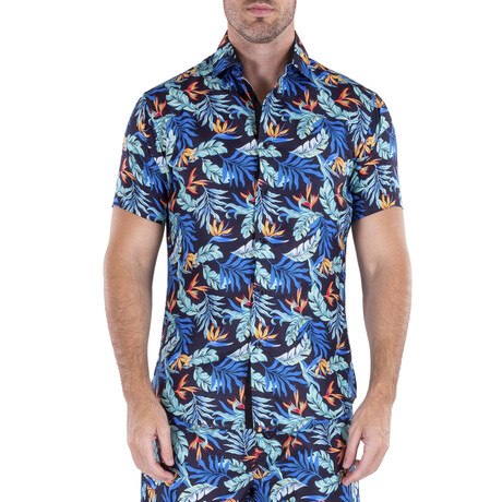 Tropical Short Sleeve Button Up Shirt // Black (XS)