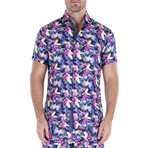 Tropical Flower Short Sleeve Button Up Shirt // Royal Blue + Multicolor (3XL)