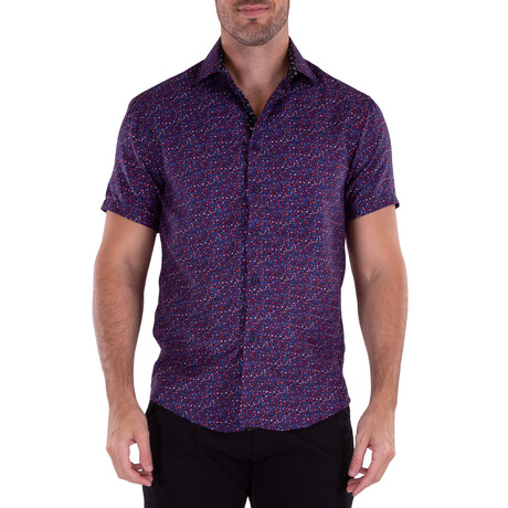 Mini Flower Bud Short Sleeve Button Up Shirt // Purple (XS)