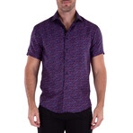 Mini Flower Bud Short Sleeve Button Up Shirt // Purple (S)