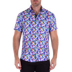Palm Tree Short Sleeve Button Up Shirt // Multicolor + White (3XL)