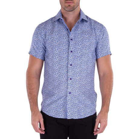 Mini Flower Bud Short Sleeve Button Up Shirt // Blue (XS)