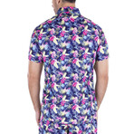 Tropical Flower Short Sleeve Button Up Shirt // Royal Blue + Multicolor (3XL)