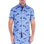 Palm Tree Short Sleeve Button Up Shirt // Light Blue (XS)