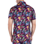 Tropical Leaf Short Sleeve Button Up Shirt // Black + Multicolor (3XL)