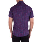 Mini Flower Bud Short Sleeve Button Up Shirt // Purple (2XL)