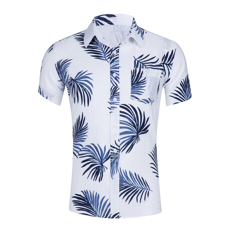 Leaves Button-Up // White + Blue (XS)