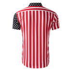 American Flag Button-Up // White + Red + Black (M)