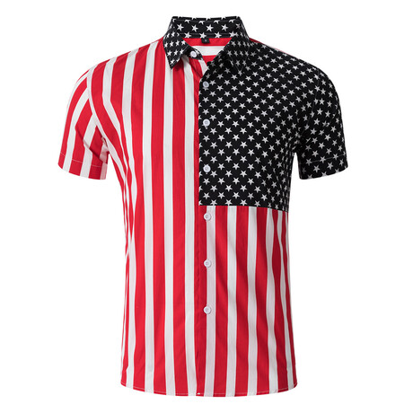 American Flag Button-Up // White + Red + Black (XS)