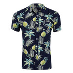 Pineapple Button-Up // Black + Yellow (XL)