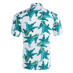 Leaves Button-Up // White + Blue-Green (XS)