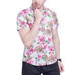 Floral Button-Up // White + Pink (XS)