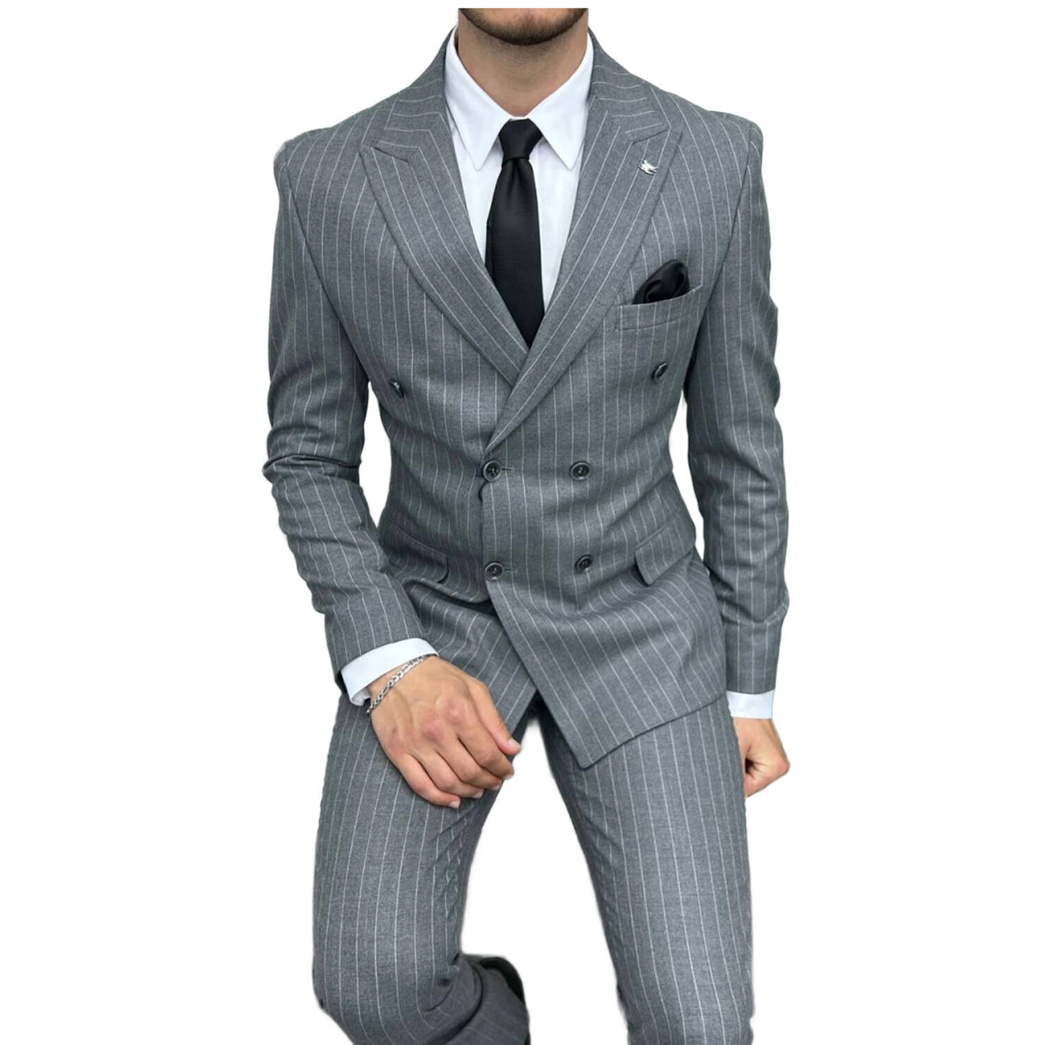 MOGU Mens 3 Piece Suit Slim Fit White Black Tuxedos For Prom Wedding US Size 34