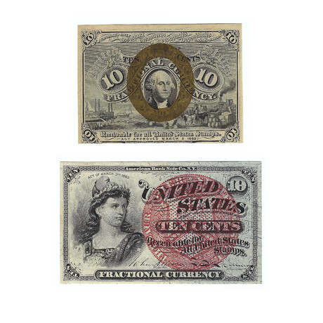 1860s to 1870s Civil War-Era Fractional Currency // 10 Cent Notes // Set of 2 // Lightly Circulated